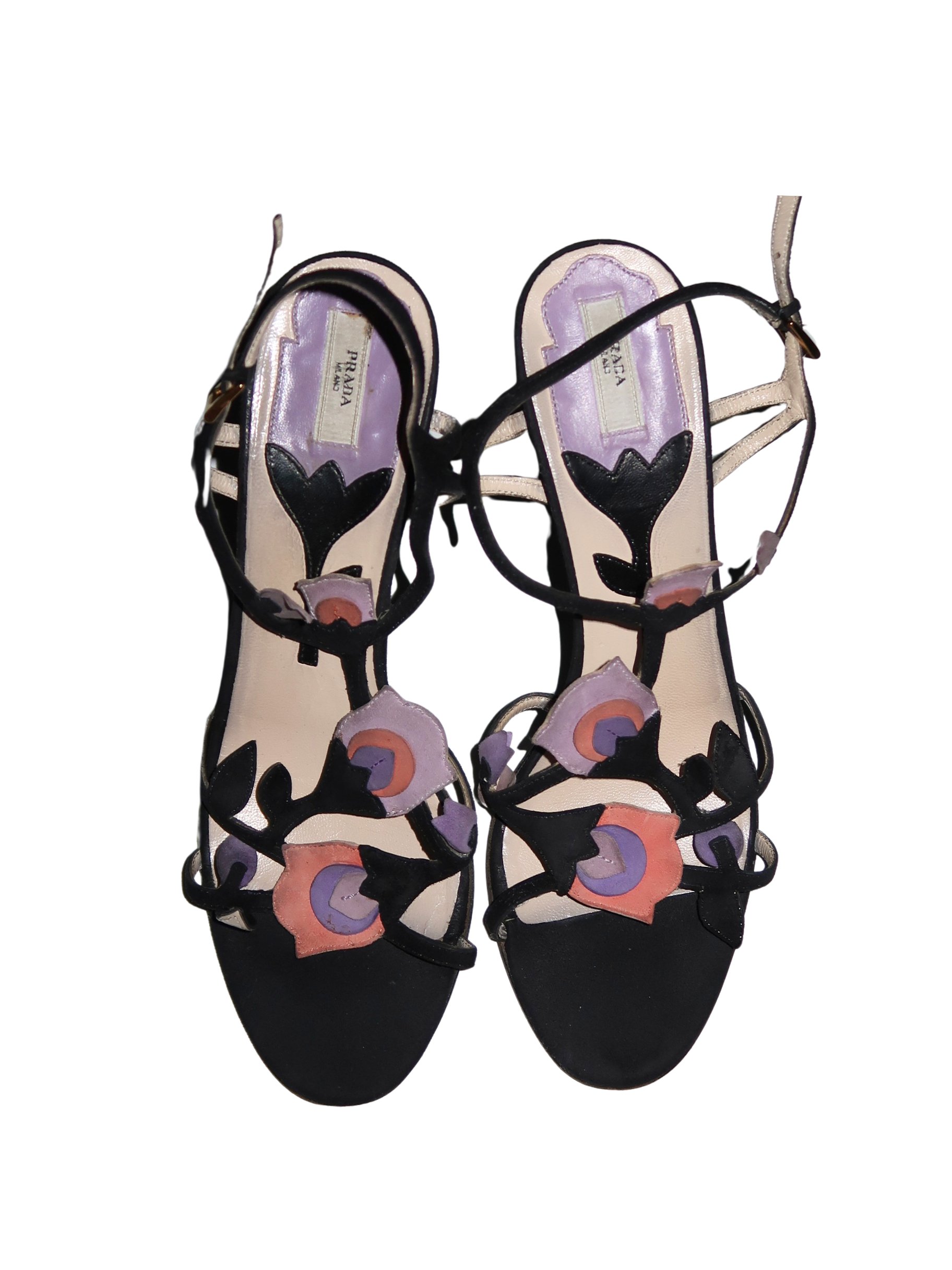 〈 PRADA プラダ 〉 40 Ｌ スカート パープル 花柄 裏 ブラック Prada Purple Floral Suede Heels - EU 38.5 | G.IRL Vintage